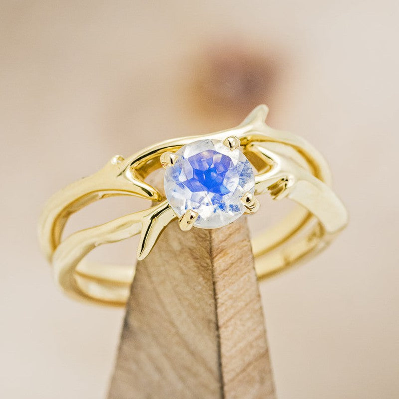 "ARTEMIS" - ROUND MOONSTONE ENGAGEMENT RING WITH AN ANTLER-STACKING BAND-1