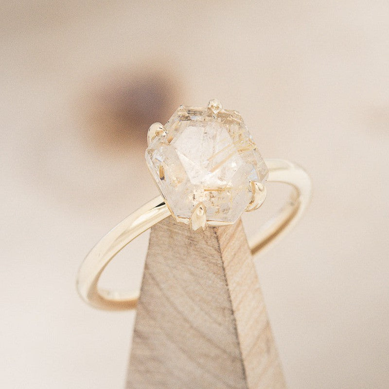"AURUM" - HEXAGON RUTILATED QUARTZ SOLITAIRE ENGAGEMENT RING-1