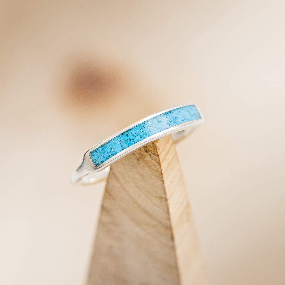 "AVA" - WOMEN'S STACKING WEDDING BAND WITH TURQUOISE INLAY-1