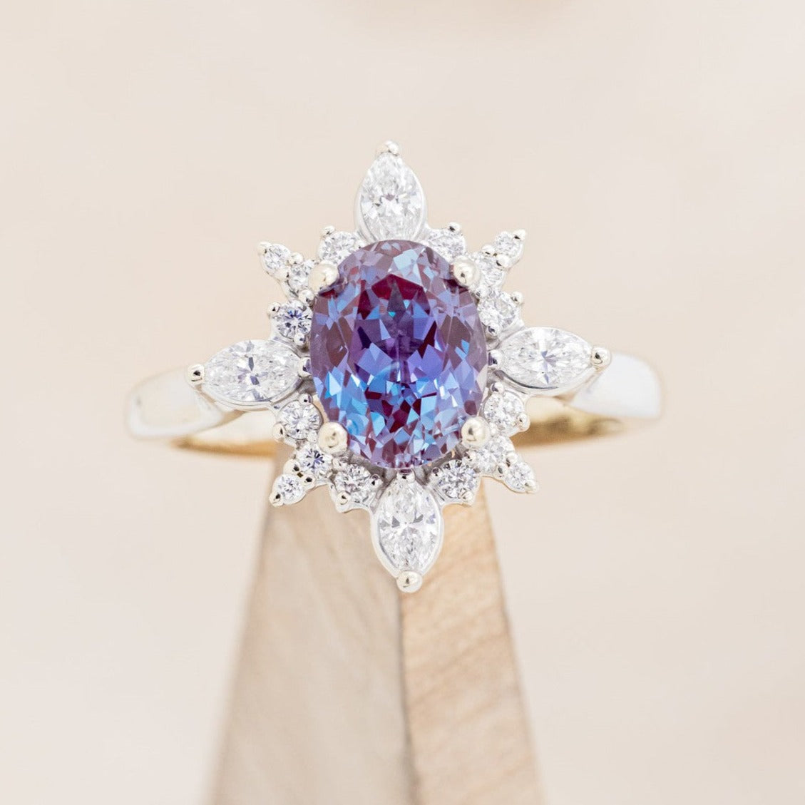 "AZALEA" - OVAL LAB-GROWN ALEXANDRITE ENGAGEMENT RING WITH DIAMOND HALO-1