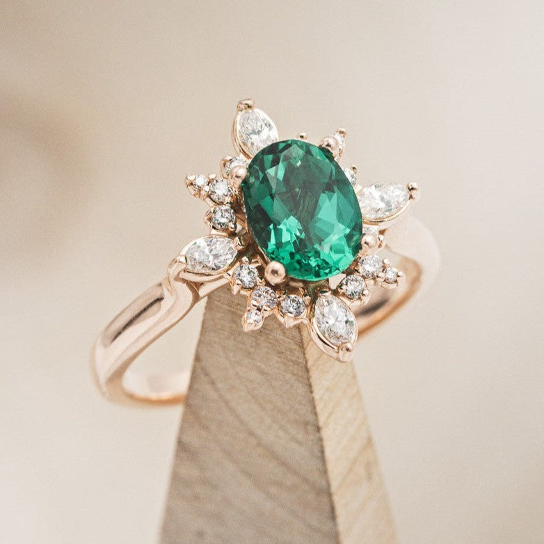 "AZALEA" - OVAL LAB-GROWN EMERALD ENGAGEMENT RING WITH DIAMOND HALO-1