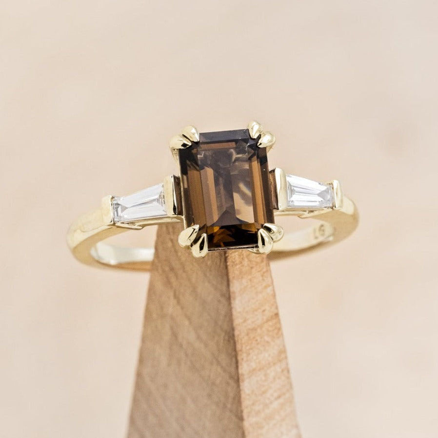 "ALBINA" - EMERALD CUT DOUBLE CLAW PRONG ENGAGEMENT RING WITH LAB-GROWN DIAMOND ACCENTS-Staghead Designs