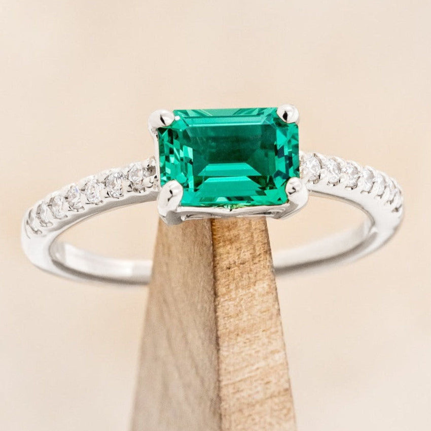 "AMARA" - EMERALD CUT ENGAGEMENT RING WITH DIAMOND ACCENTS-Staghead Designs