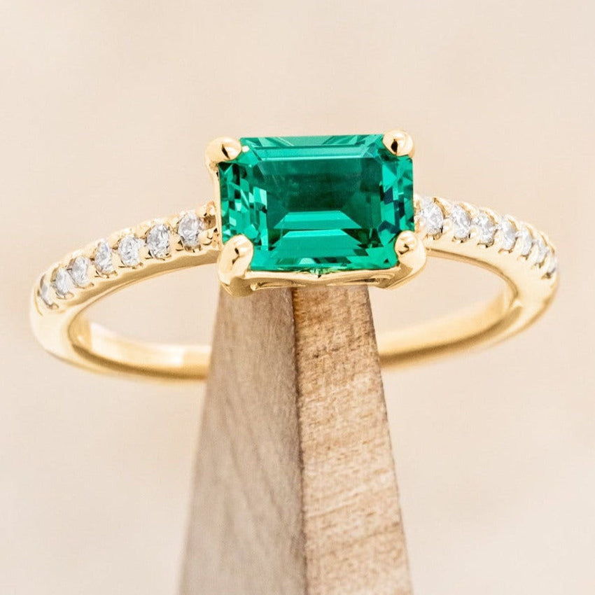 "AMARA" - EMERALD CUT ENGAGEMENT RING WITH DIAMOND ACCENTS-Staghead Designs
