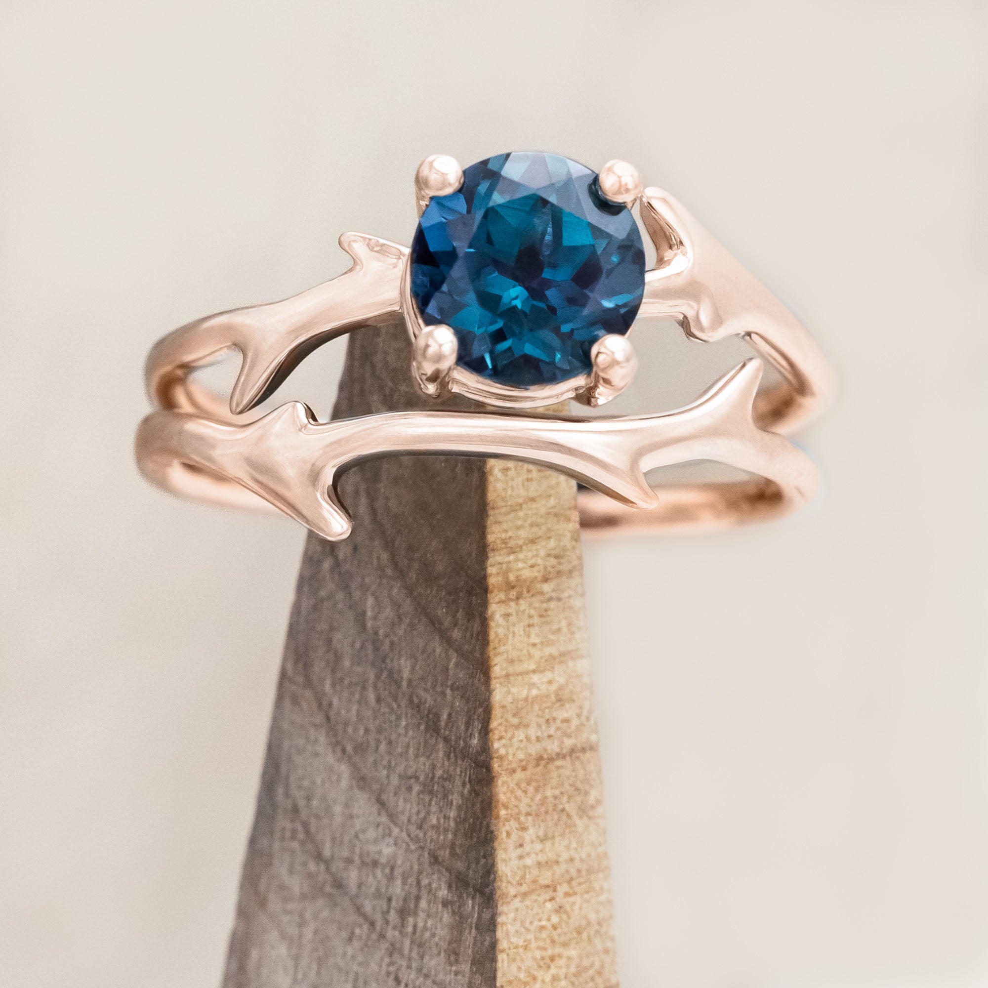 "ARTEMIS" - ROUND CUT ENGAGEMENT RING WITH AN ANTLER-STYLE STACKING BAND-Staghead Designs
