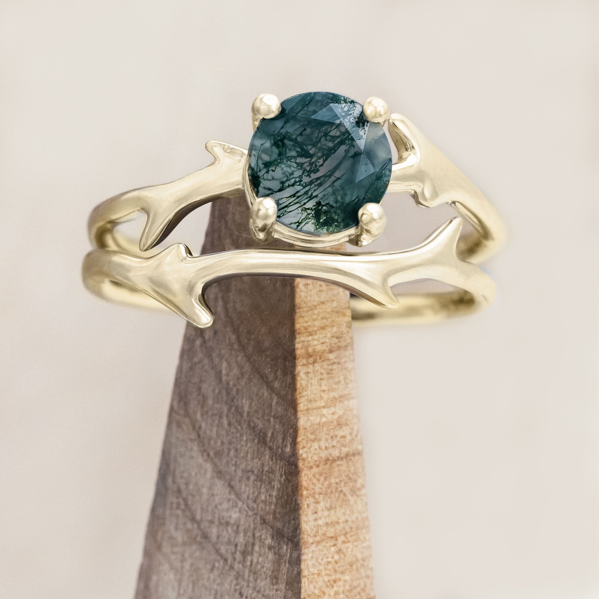 "ARTEMIS" - ROUND CUT ENGAGEMENT RING WITH AN ANTLER-STYLE STACKING BAND-Staghead Designs