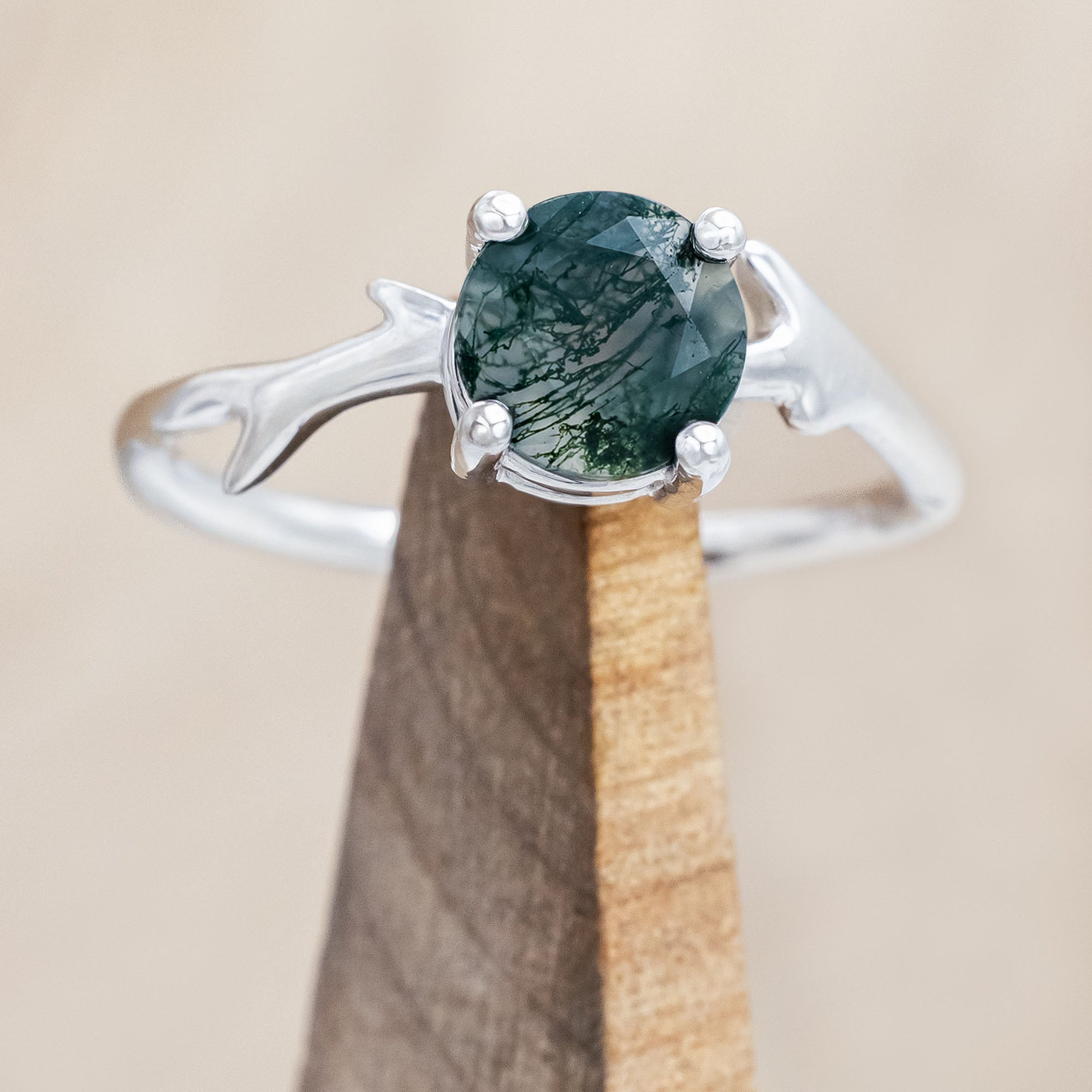 "ARTEMIS" - ROUND CUT ENGAGEMENT RING WITH AN ANTLER-STYLE STACKING BAND-Staghead Designs