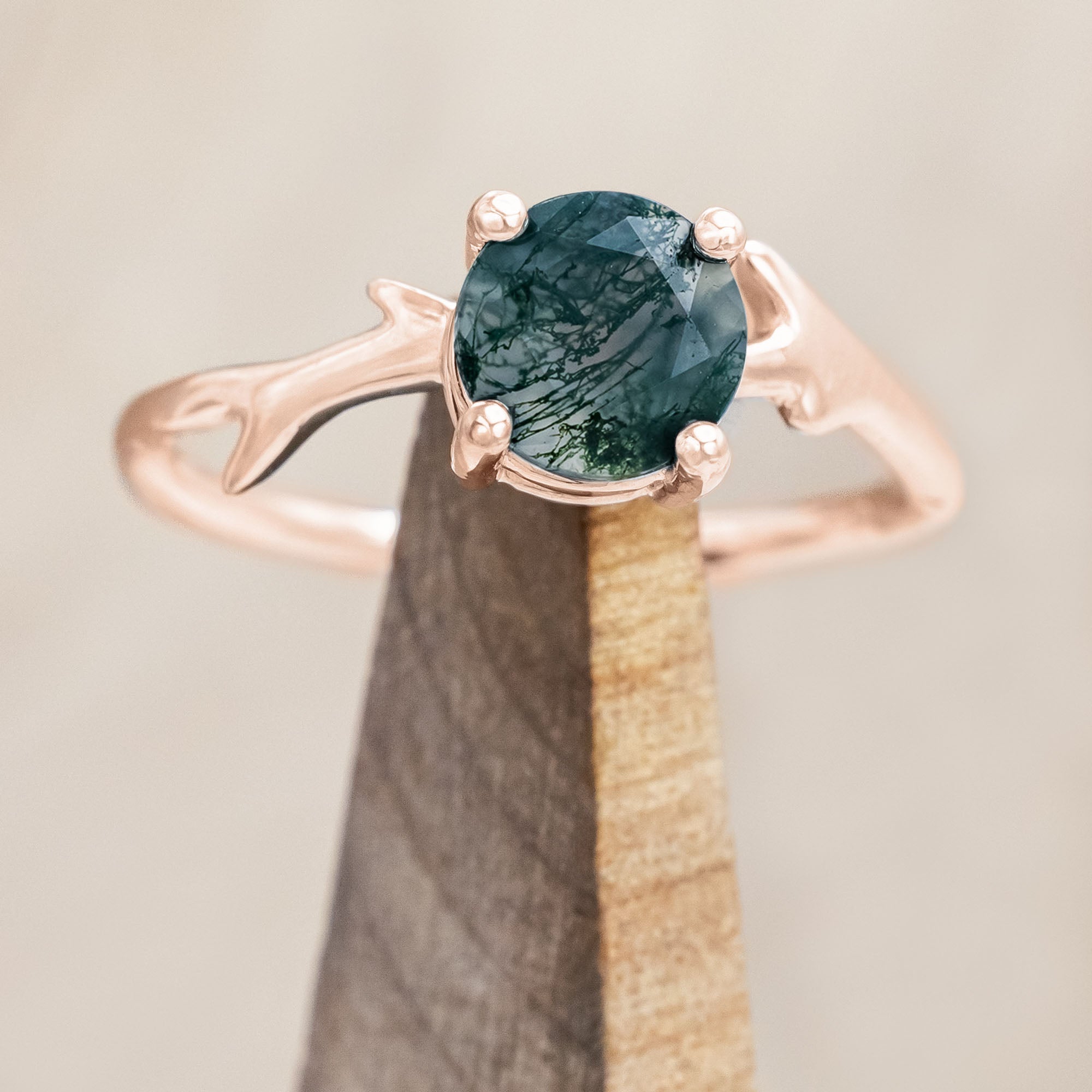 "ARTEMIS" - ROUND CUT ENGAGEMENT RING WITH AN ANTLER-STYLE STACKING BAND-Staghead Designs