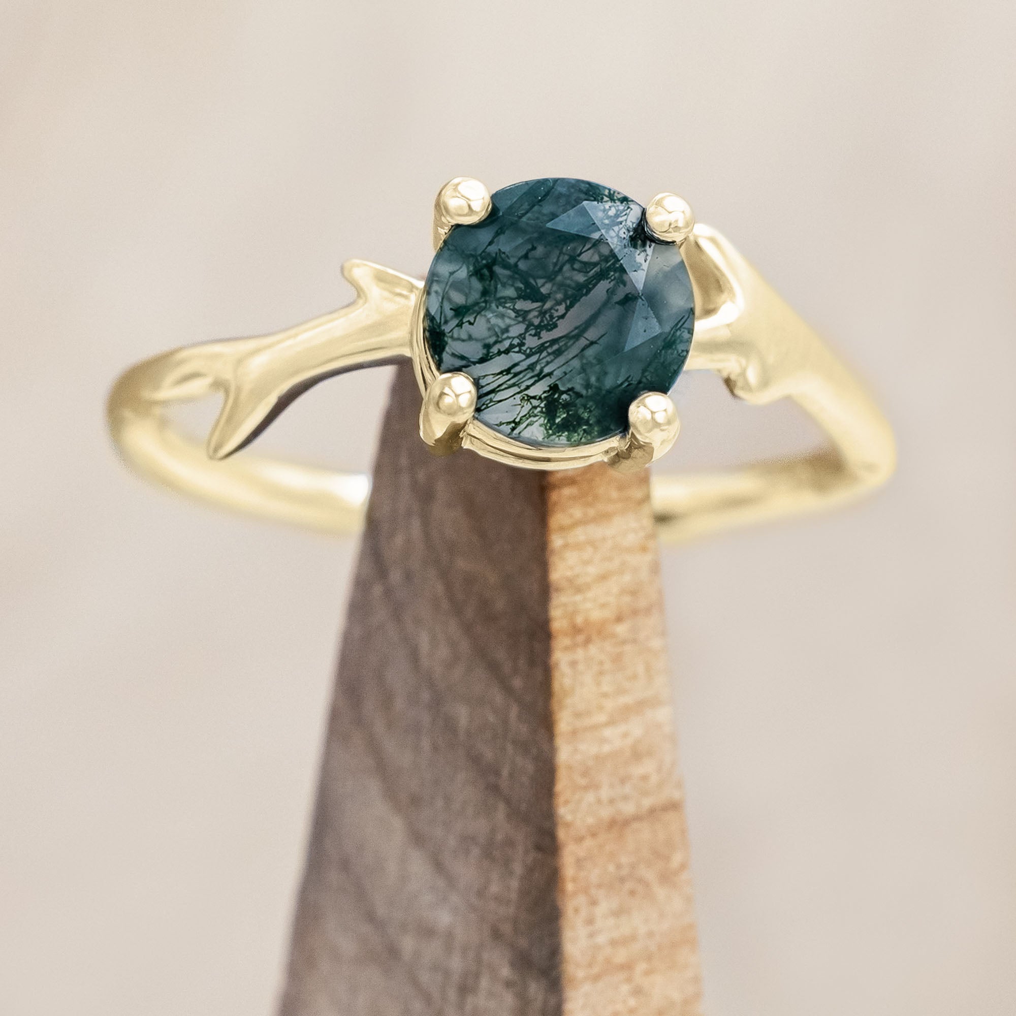 "ARTEMIS" - ROUND CUT ENGAGEMENT RING WITH AN ANTLER-STYLE STACKING BAND-Staghead Designs