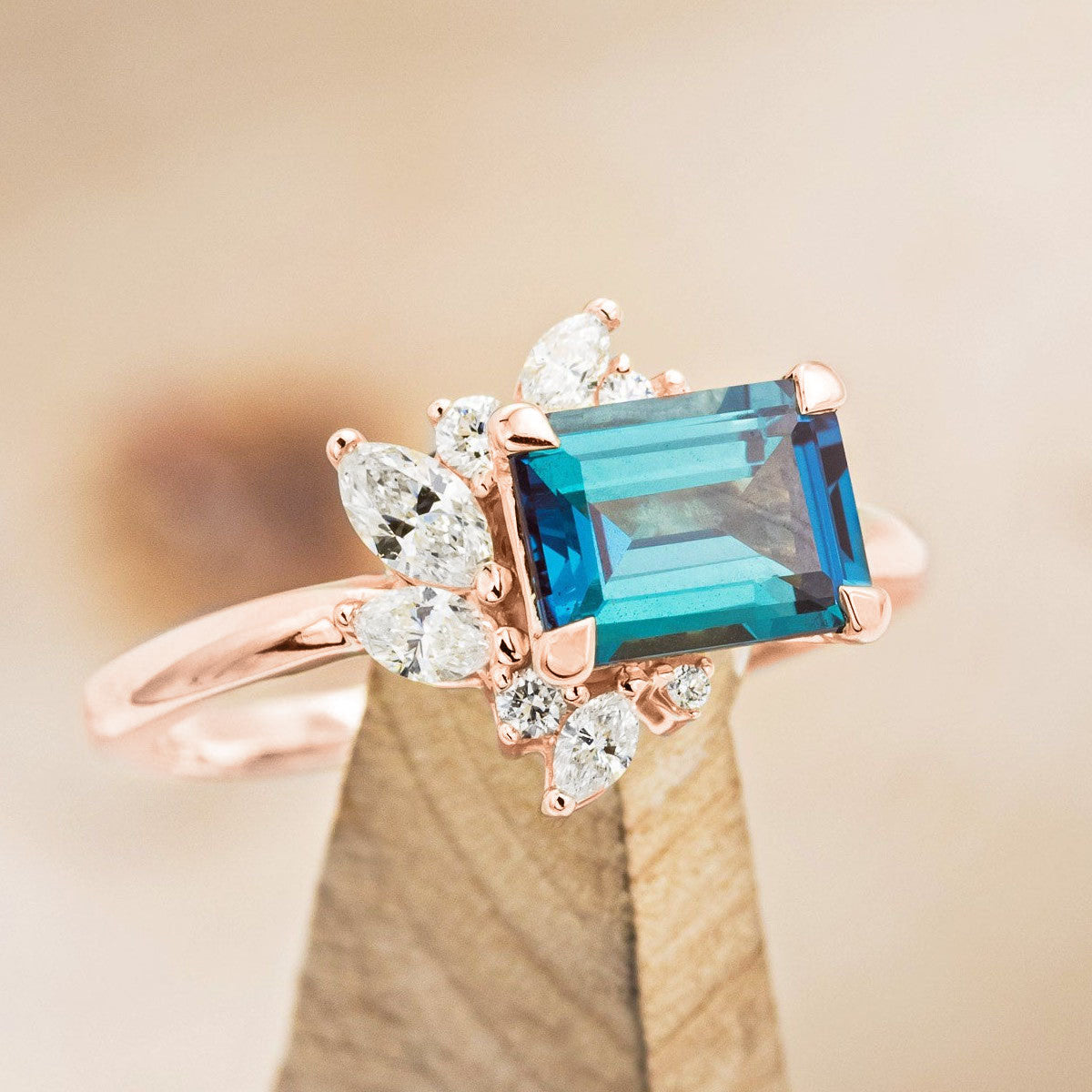 "AURAE" - EMERALD CUT ART DECO ENGAGEMENT RING WITH DIAMOND ACCENTS-Staghead Designs