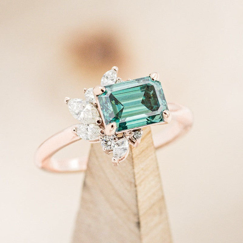 "AURAE" - EMERALD CUT ART DECO ENGAGEMENT RING WITH DIAMOND ACCENTS-Staghead Designs