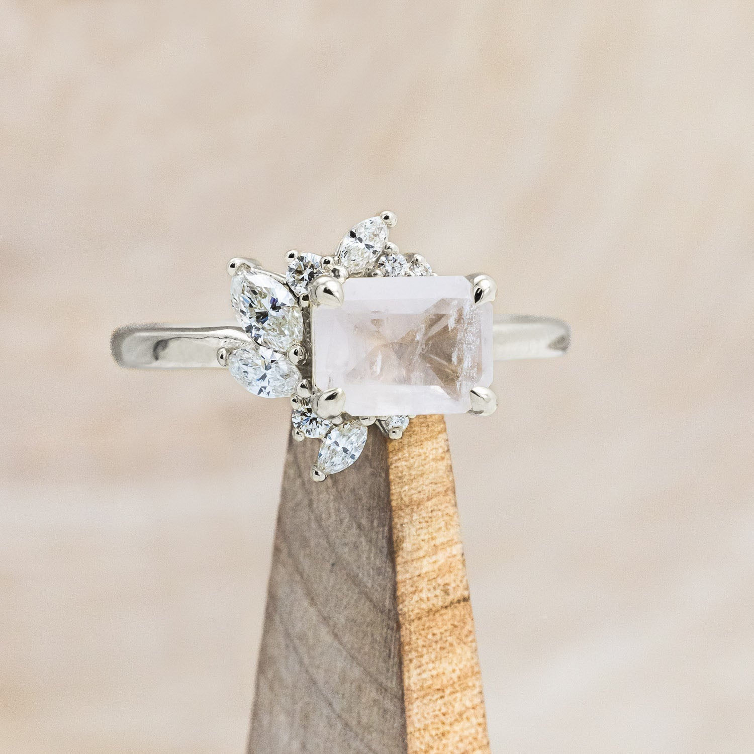 "AURAE" - EMERALD CUT ART DECO ENGAGEMENT RING WITH DIAMOND ACCENTS-Staghead Designs