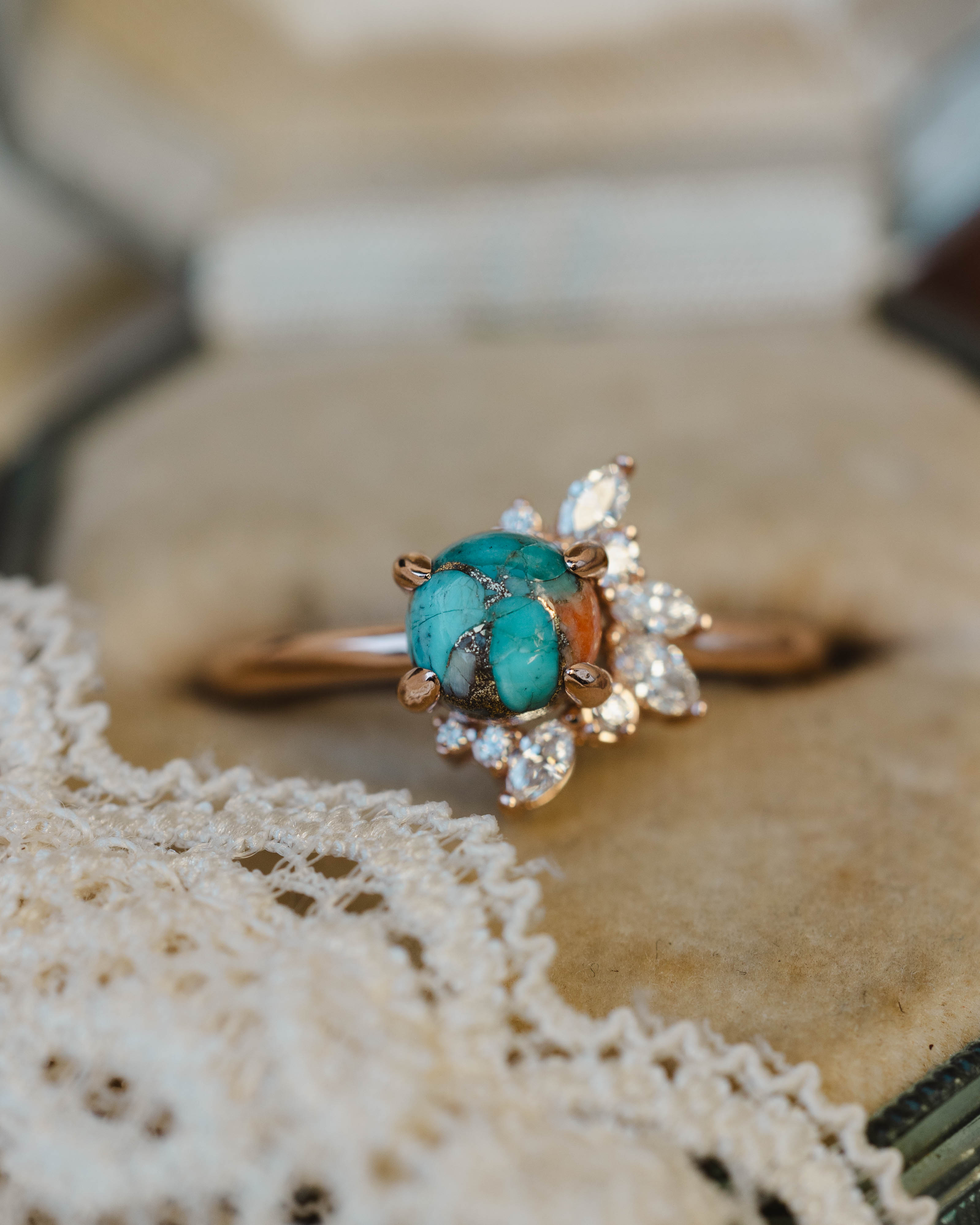 "AURAE" - ROUND CUT SPINY OYSTER TURQUOISE ENGAGEMENT RING-Staghead Designs