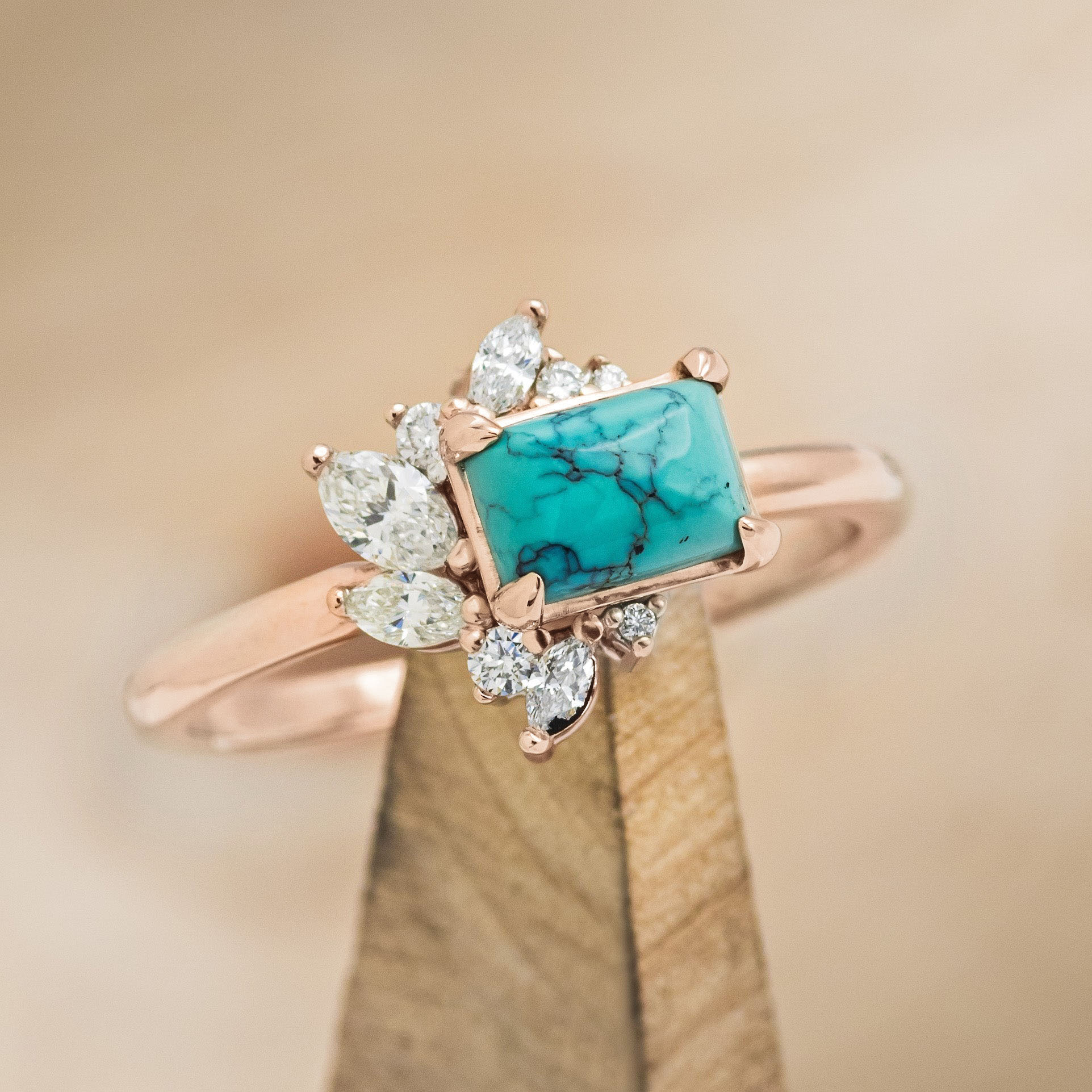 "AURAE" - EMERALD CUT ART DECO ENGAGEMENT RING WITH DIAMOND ACCENTS-Staghead Designs