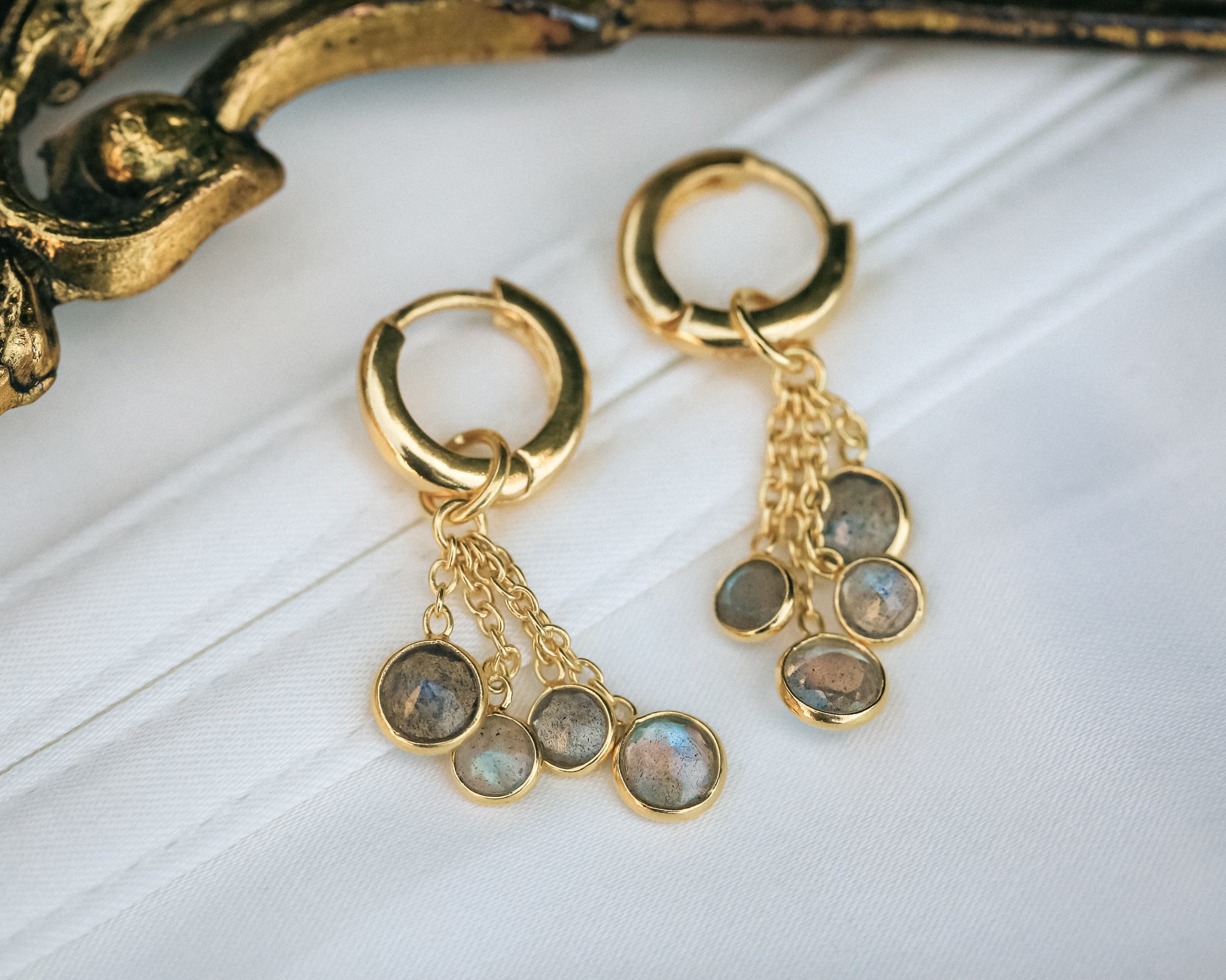 BELLA COLLECTION - 18K GOLD VERMEIL SILVER BELLA DANGLE EARRINGS WITH LABRADORITE - BY JORGE REVILLA-1