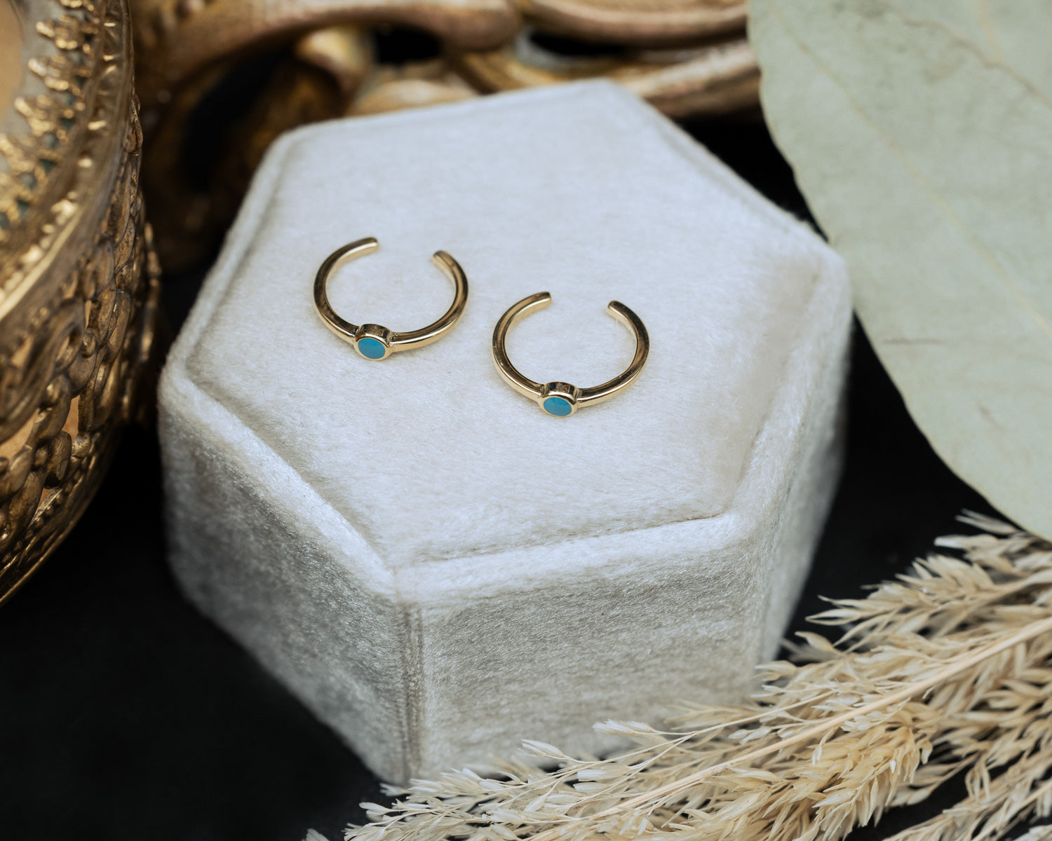 TURQUOISE ENAMEL BEZEL CUFF EARRINGS-Staghead Designs