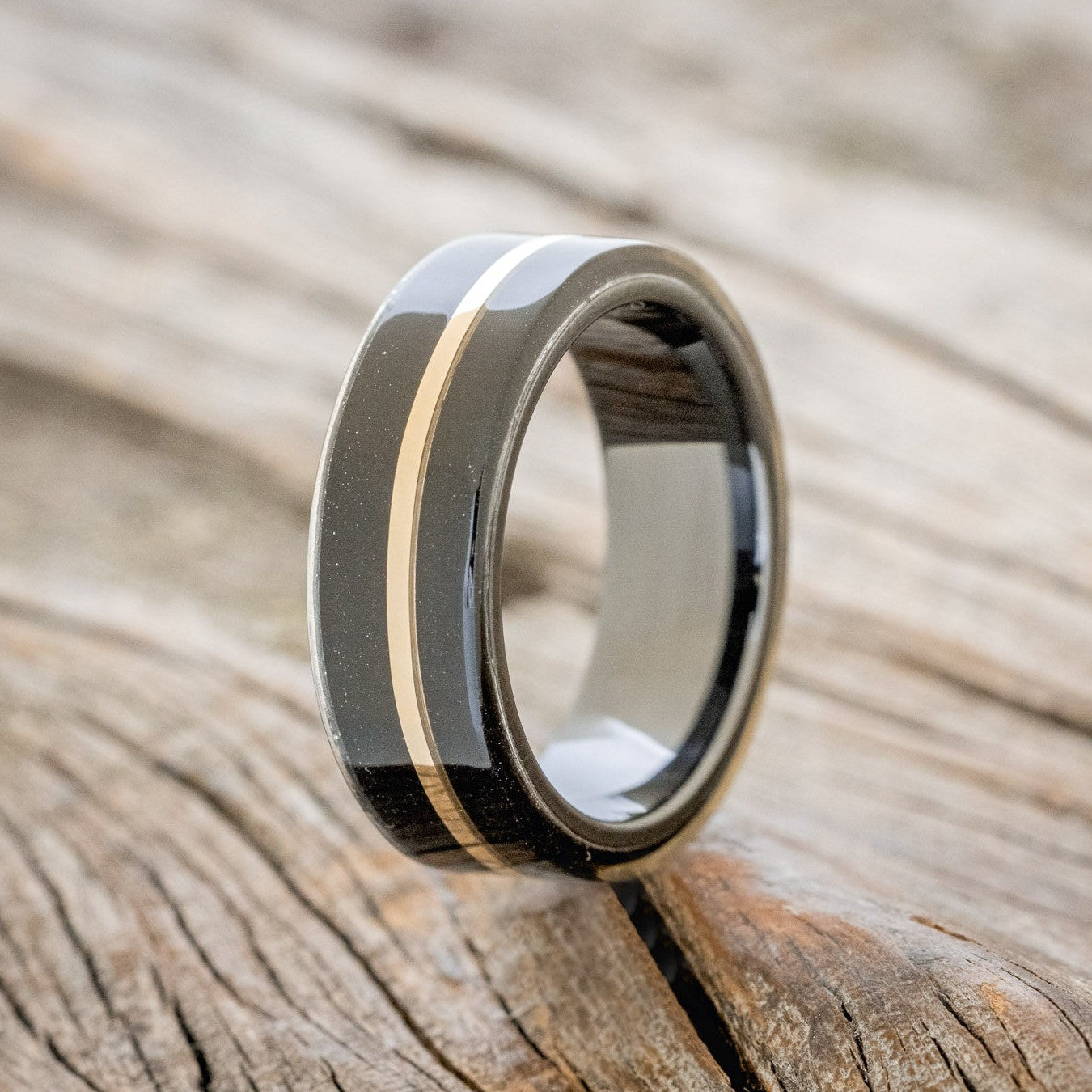 BLACK ACRYLIC & 14K GOLD INLAY WEDDING RING-1