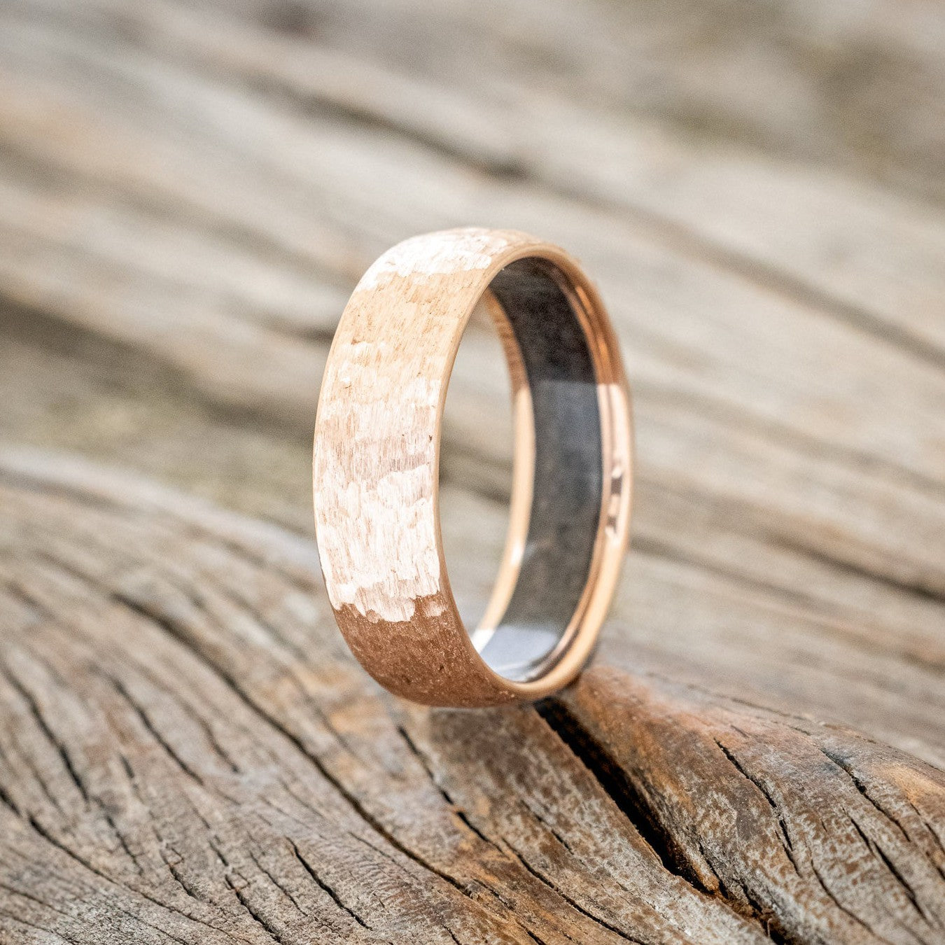 BLACK ONYX LINED WEDDING BAND WITH A HAMMERED FINISH-1