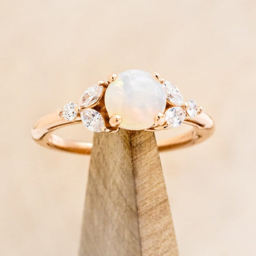 "BLOSSOM" - ROUND CUT OPAL ENGAGEMENT RING WITH LEAF-SHAPED DIAMOND ACCENTS-1