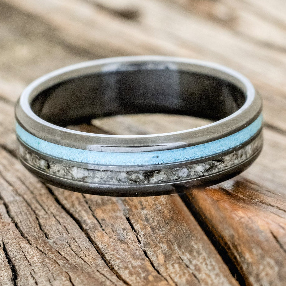 "COSMO" - MOONSTONE & TURQUOISE WEDDING BAND-3
