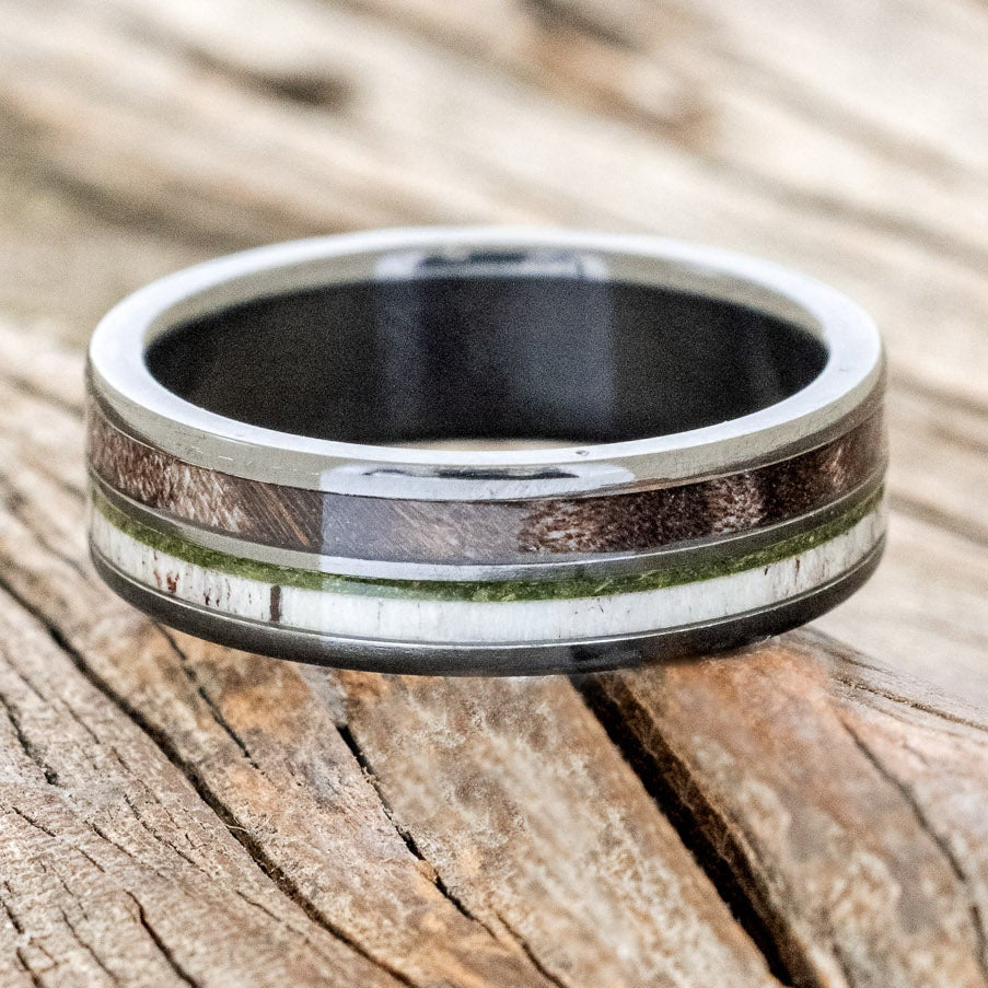 "DYAD" - MOSS, ANTLER & DARK MAPLE WOOD WEDDING BAND-3