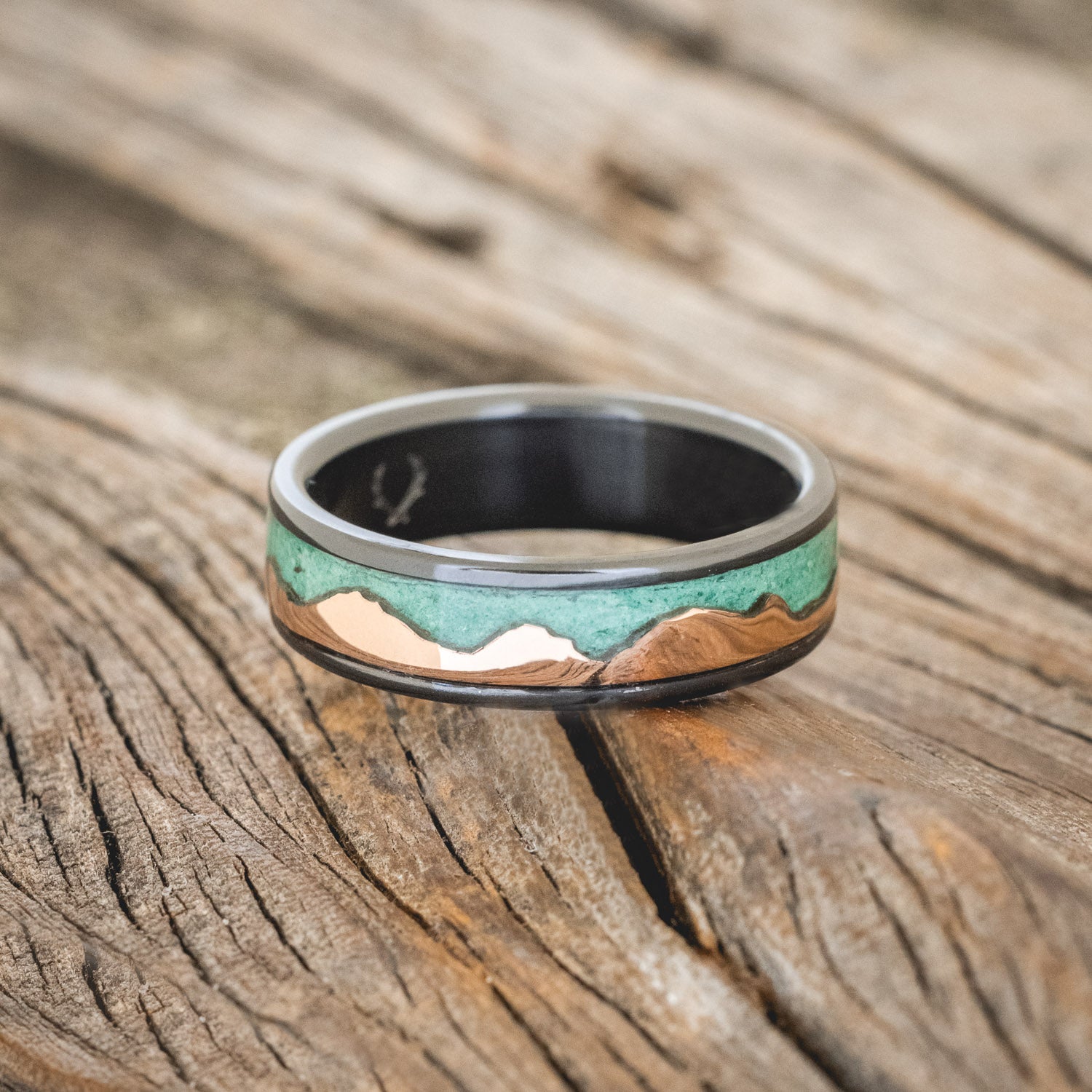 "HELIOS" - MALACHITE & 14K GOLD MOUNTAIN RANGE WEDDING BAND-6