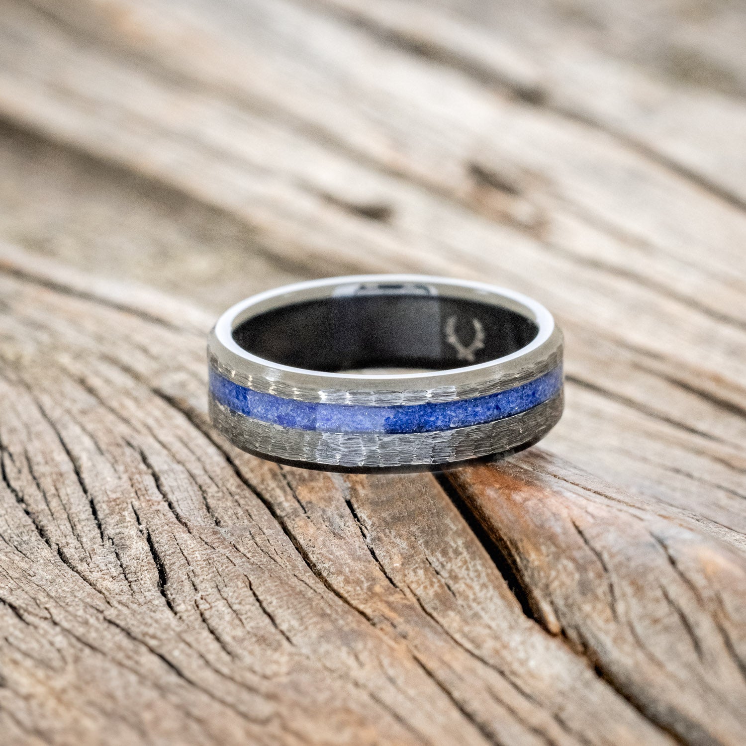 "VERTIGO" - HAMMERED LAPIS LAZULI WEDDING BAND - READY TO SHIP-6