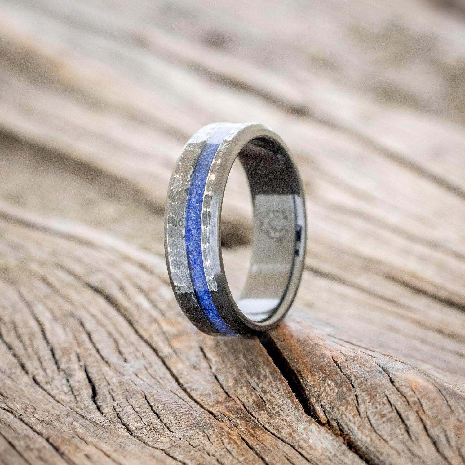 "VERTIGO" - HAMMERED LAPIS LAZULI WEDDING BAND - READY TO SHIP-4
