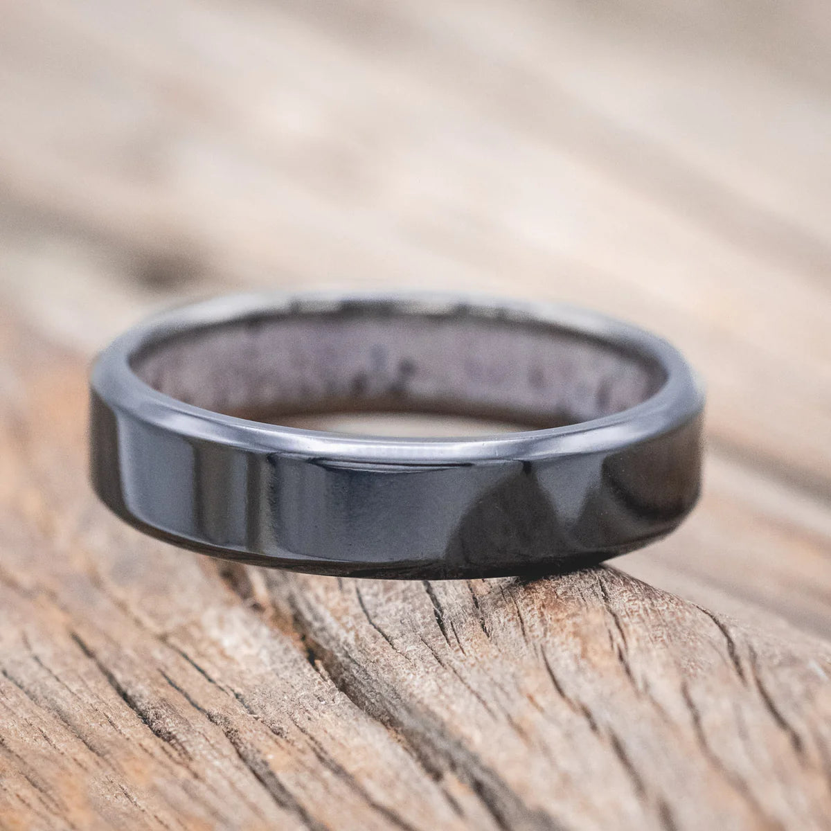 "Hyperion" - Antler Lined Wedding Ring - Black Zirconium (6mm) - Size 11-Staghead Designs