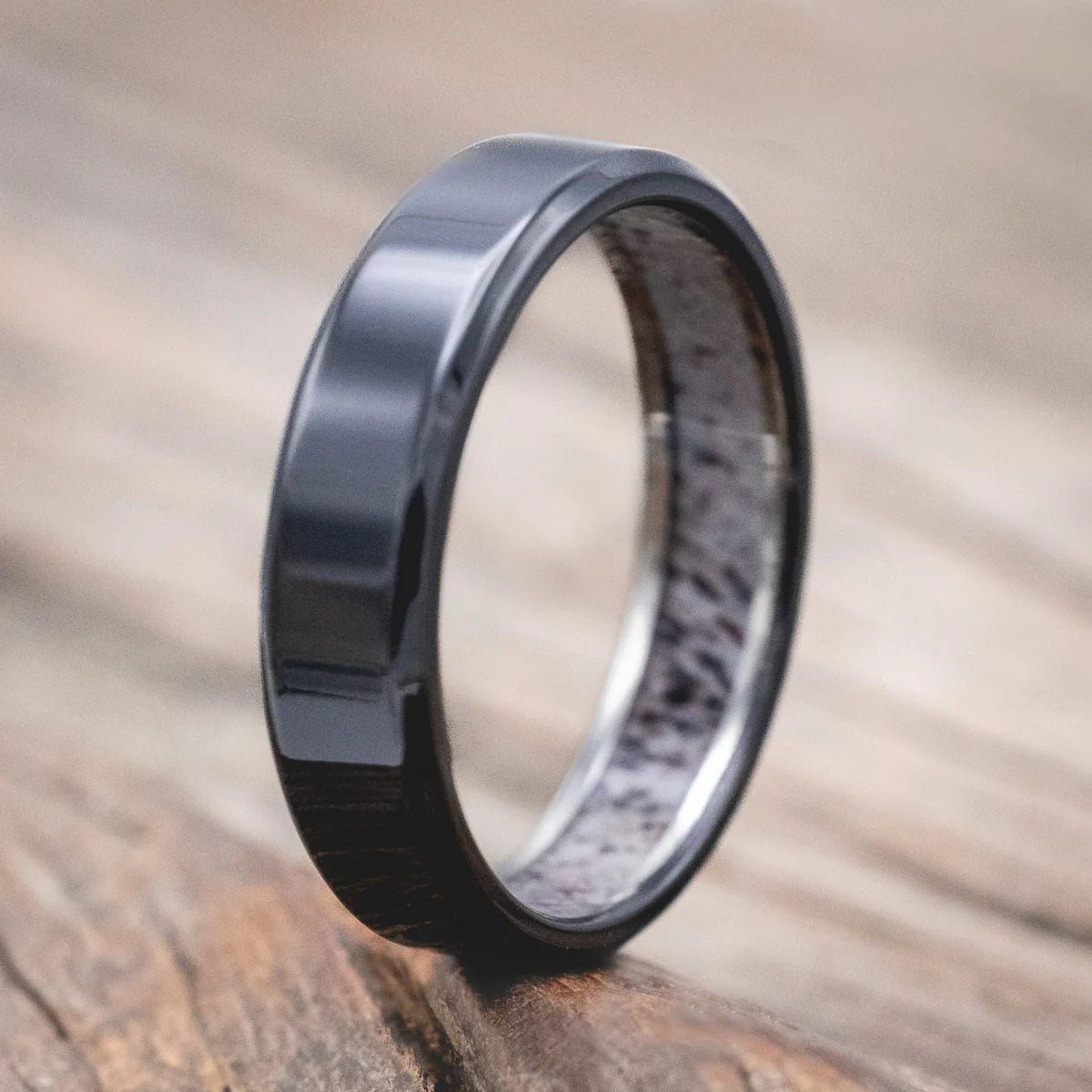 "Hyperion" - Antler Lined Wedding Ring - Black Zirconium (6mm) - Size 11-Staghead Designs