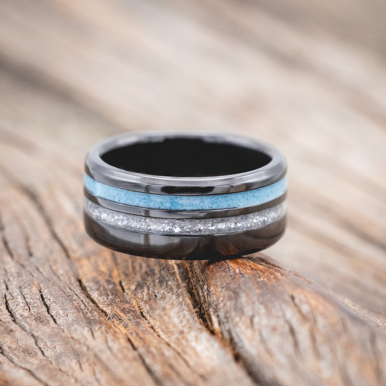 "COSMO" - DIAMOND DUST & TURQUOISE WEDDING BAND-Staghead Designs