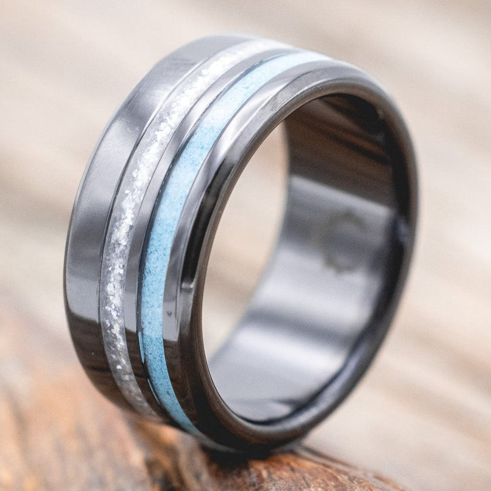 "COSMO" - DIAMOND DUST & TURQUOISE WEDDING BAND-Staghead Designs