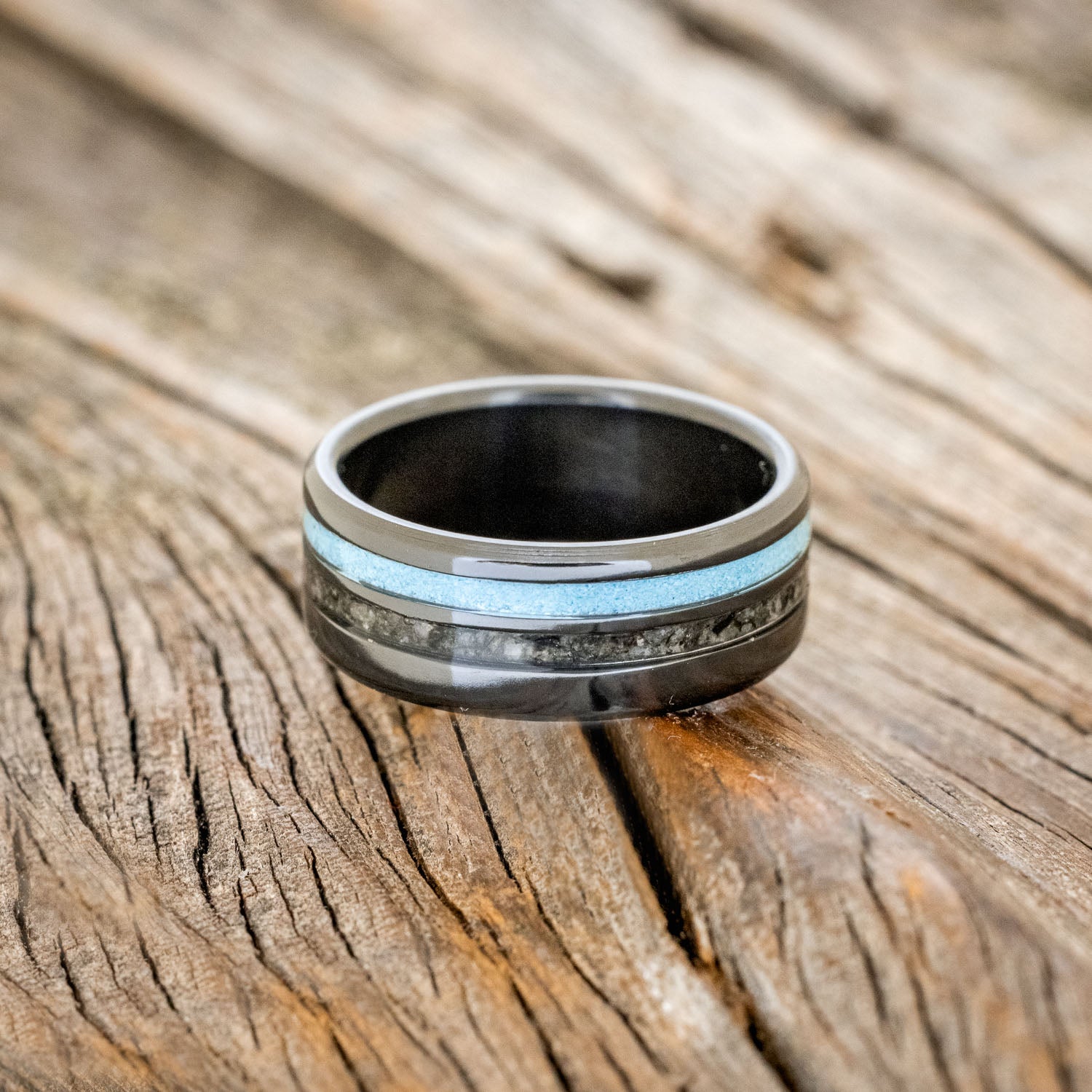 "COSMO" - MOONSTONE & TURQUOISE WEDDING BAND-3