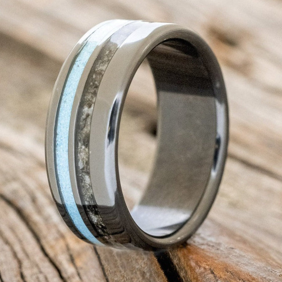 "Cosmo" - Moonstone & Turquoise Wedding Band-Staghead Designs