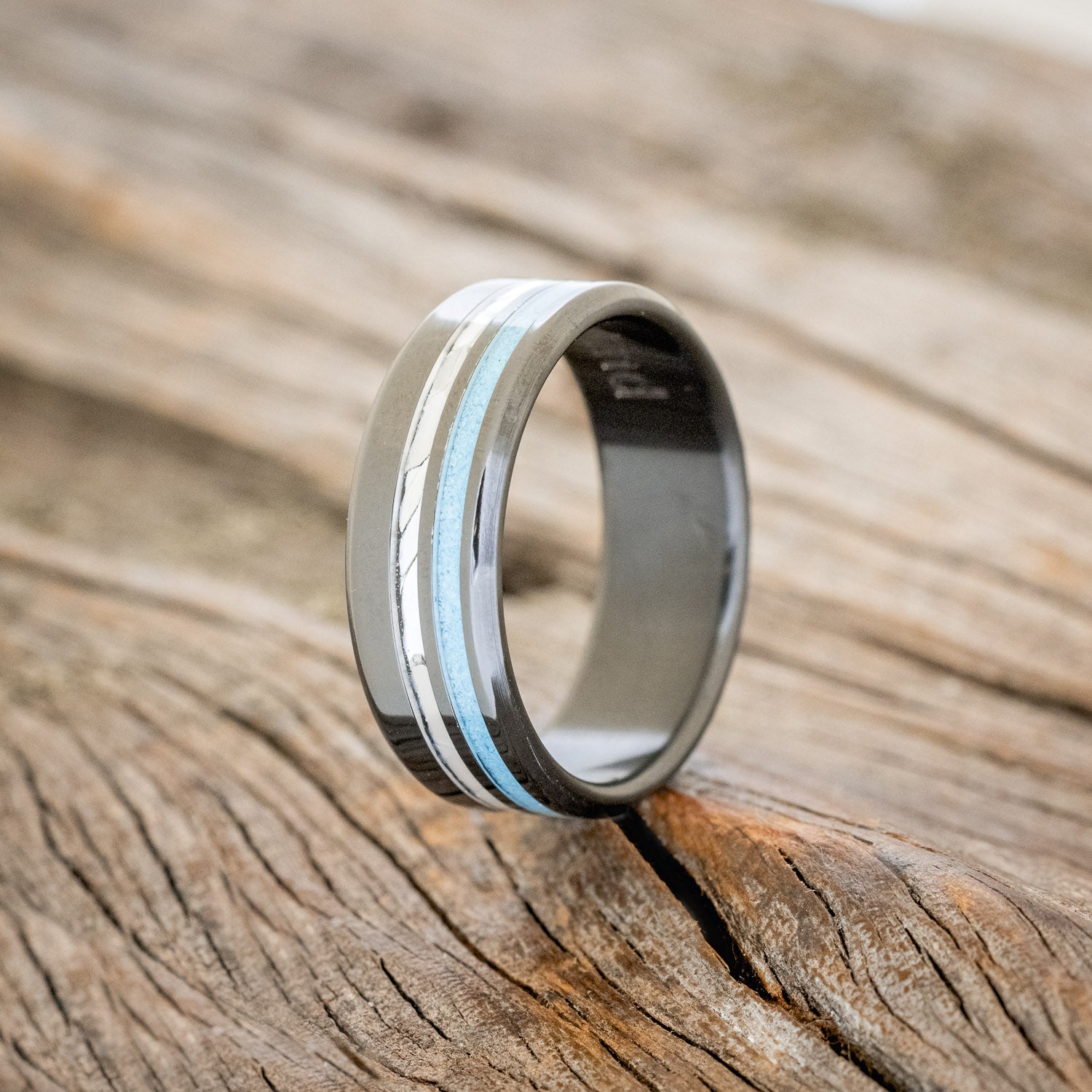 "COSMO" - TURQUOISE & MOTHER OF PEARL WEDDING RING - READY TO SHIP-4