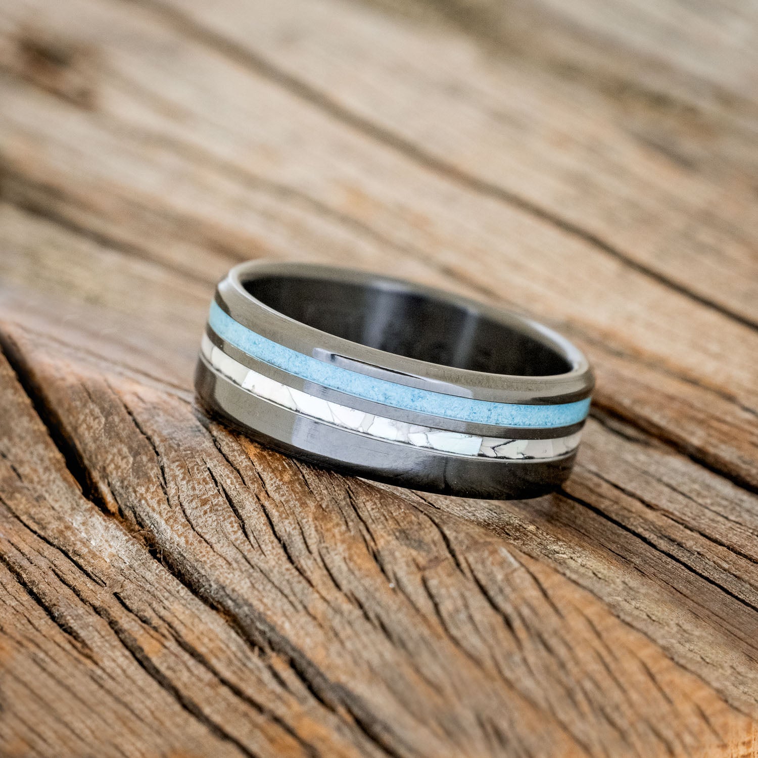 "COSMO" - TURQUOISE & MOTHER OF PEARL WEDDING RING - READY TO SHIP-5