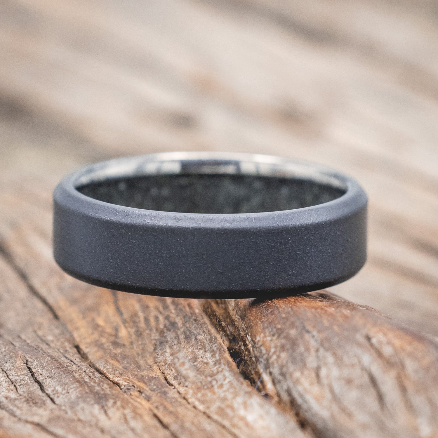 CRUSHED MOSS AGATE LINED WEDDING BAND WITH A SANDBLASTED FINISH-Staghead Designs