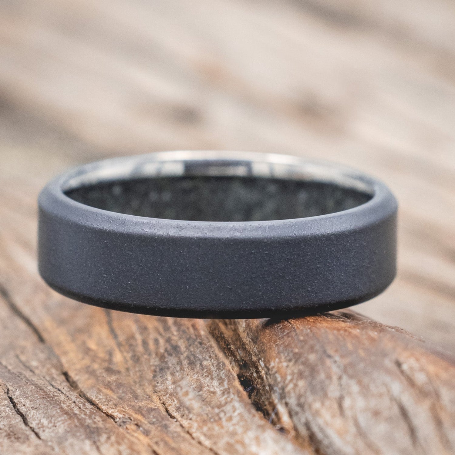 CRUSHED MOSS AGATE LINED WEDDING BAND WITH A SANDBLASTED FINISH-Staghead Designs