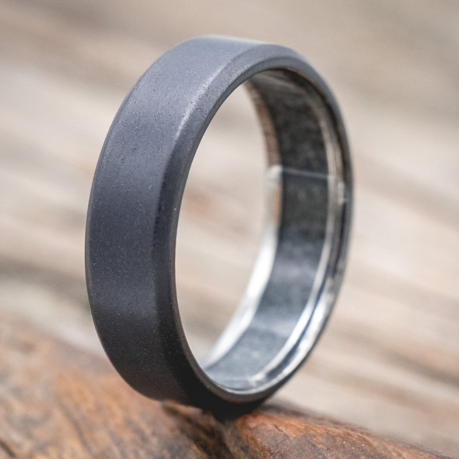 CRUSHED MOSS AGATE LINED WEDDING BAND WITH A SANDBLASTED FINISH-Staghead Designs