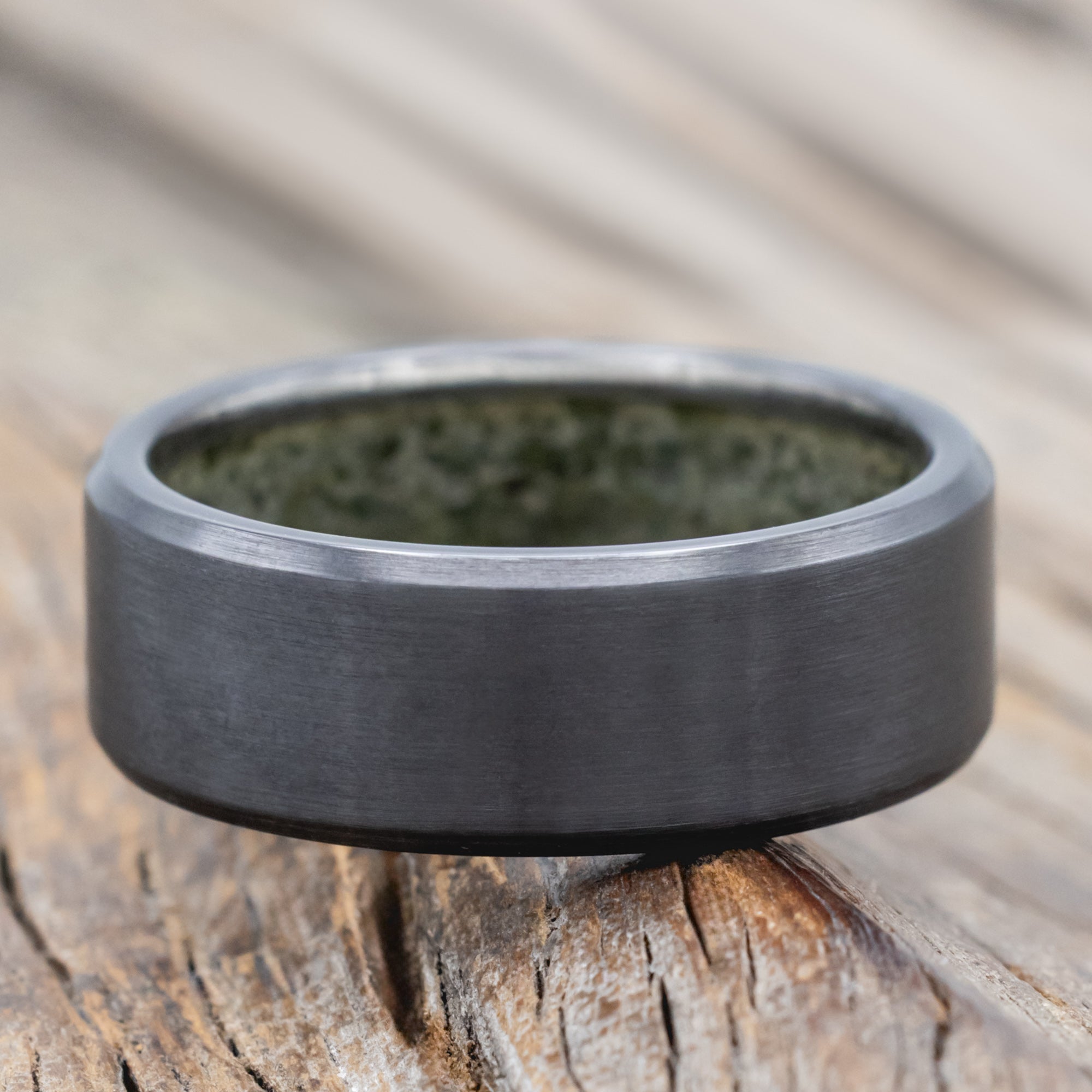 "Hyperion" - Crushed Moss Agate Lined Wedding Band With Custom Finish-Staghead Designs