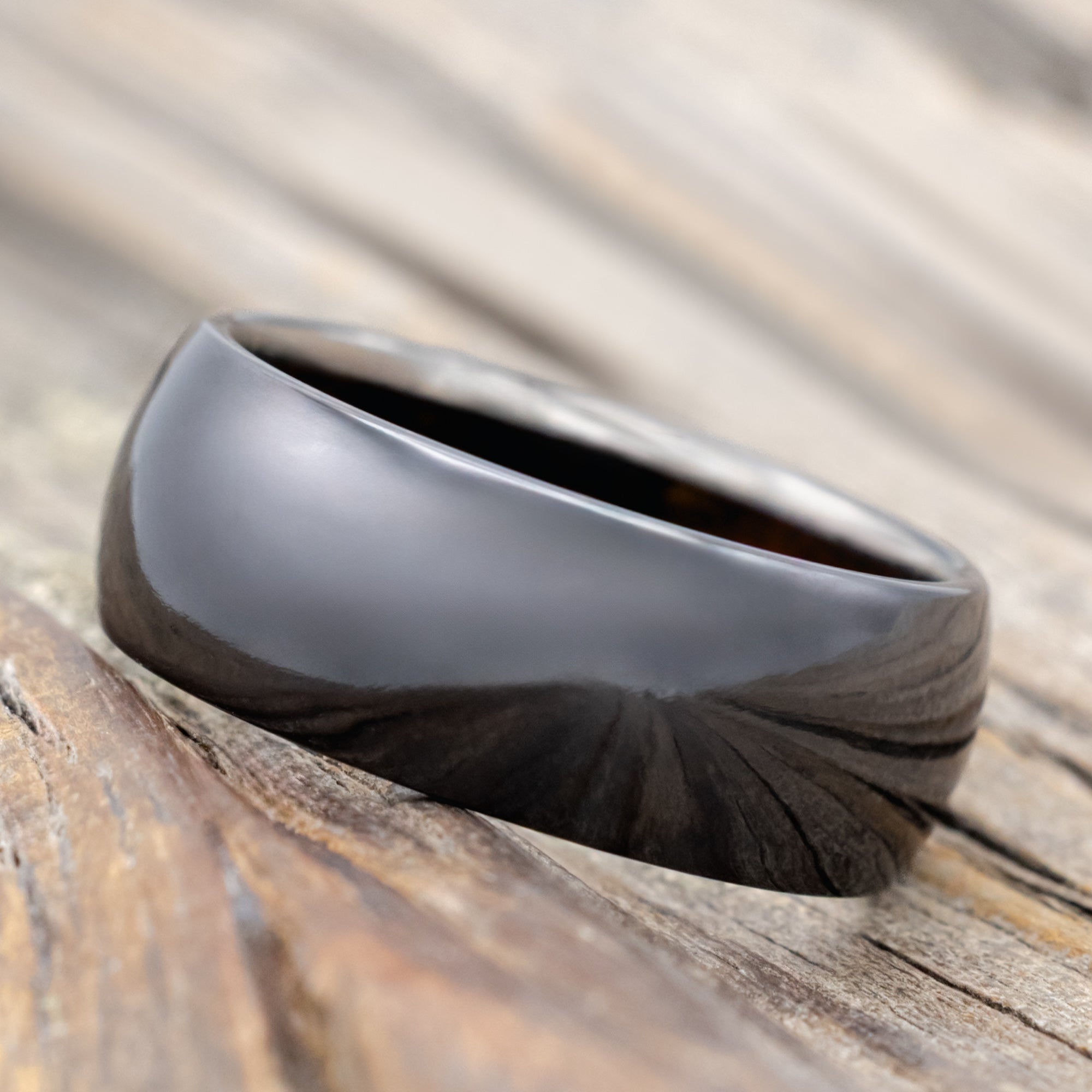 Domed Ironwood Lined Wedding Ring-Staghead Designs
