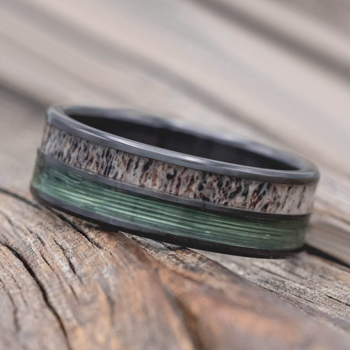 "DYAD" - ANTLER & FISHING LINE WEDDING BAND-Staghead Designs