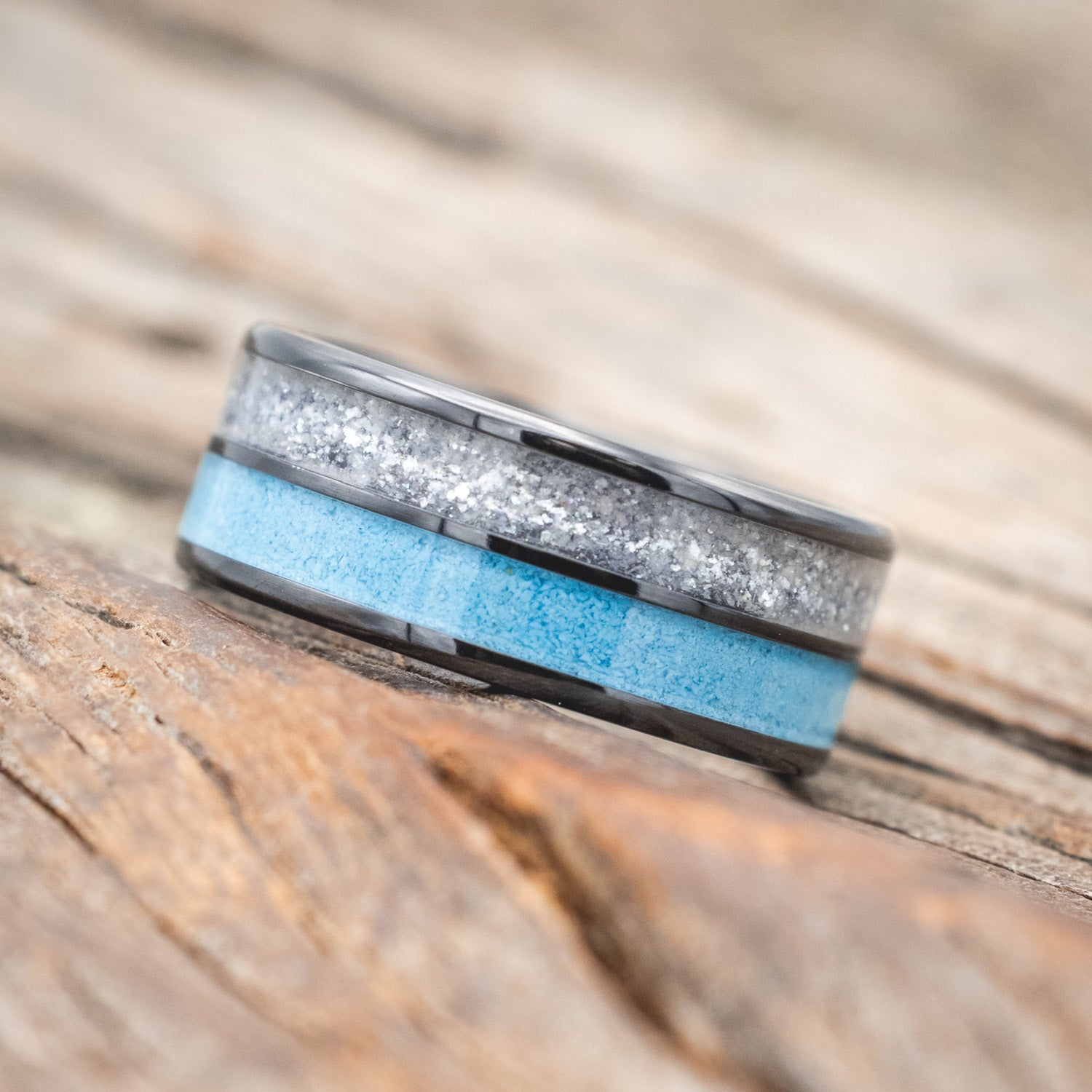 "DYAD" - DIAMOND DUST & TURQUOISE WEDDING BAND-Staghead Designs