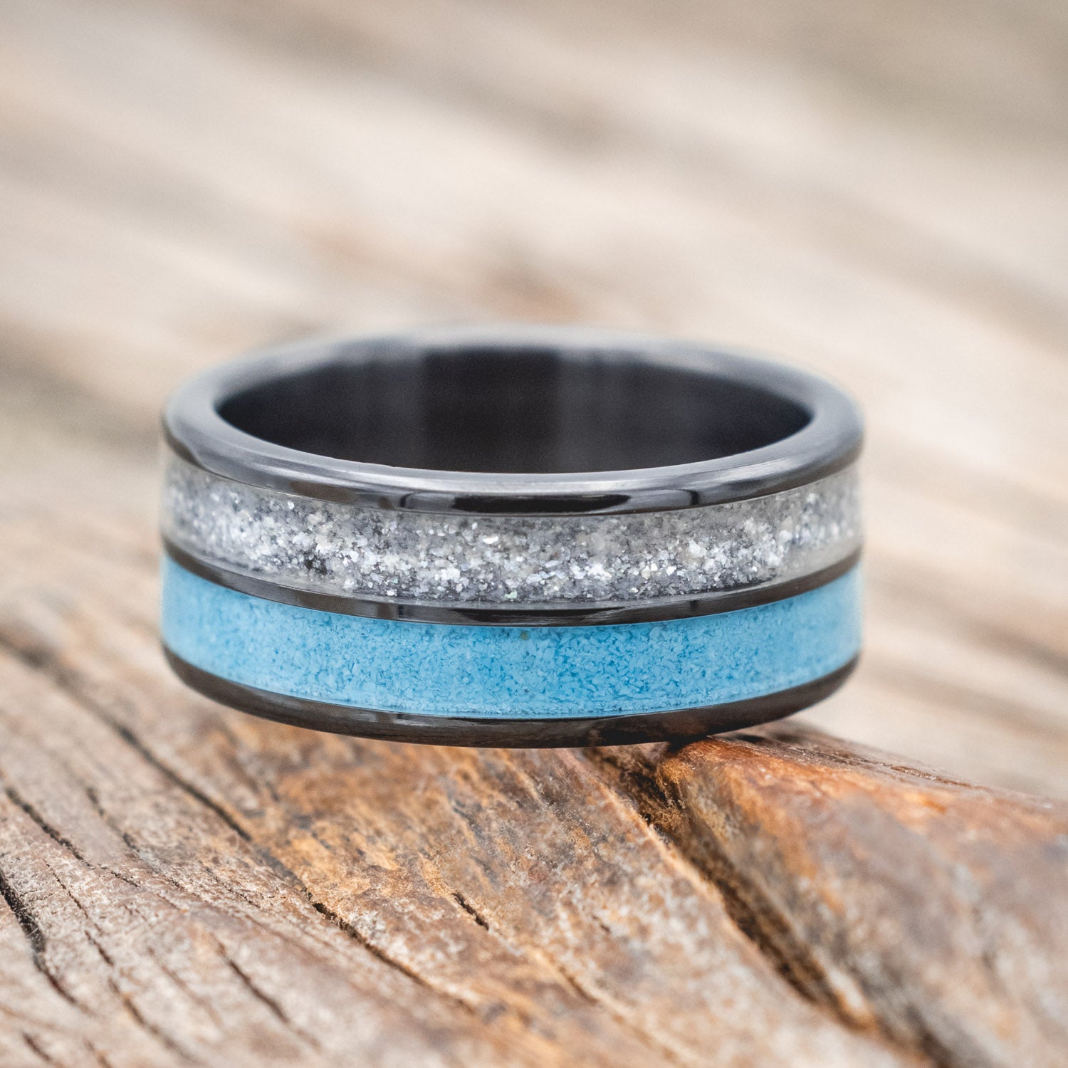 "DYAD" - DIAMOND DUST & TURQUOISE WEDDING BAND-Staghead Designs
