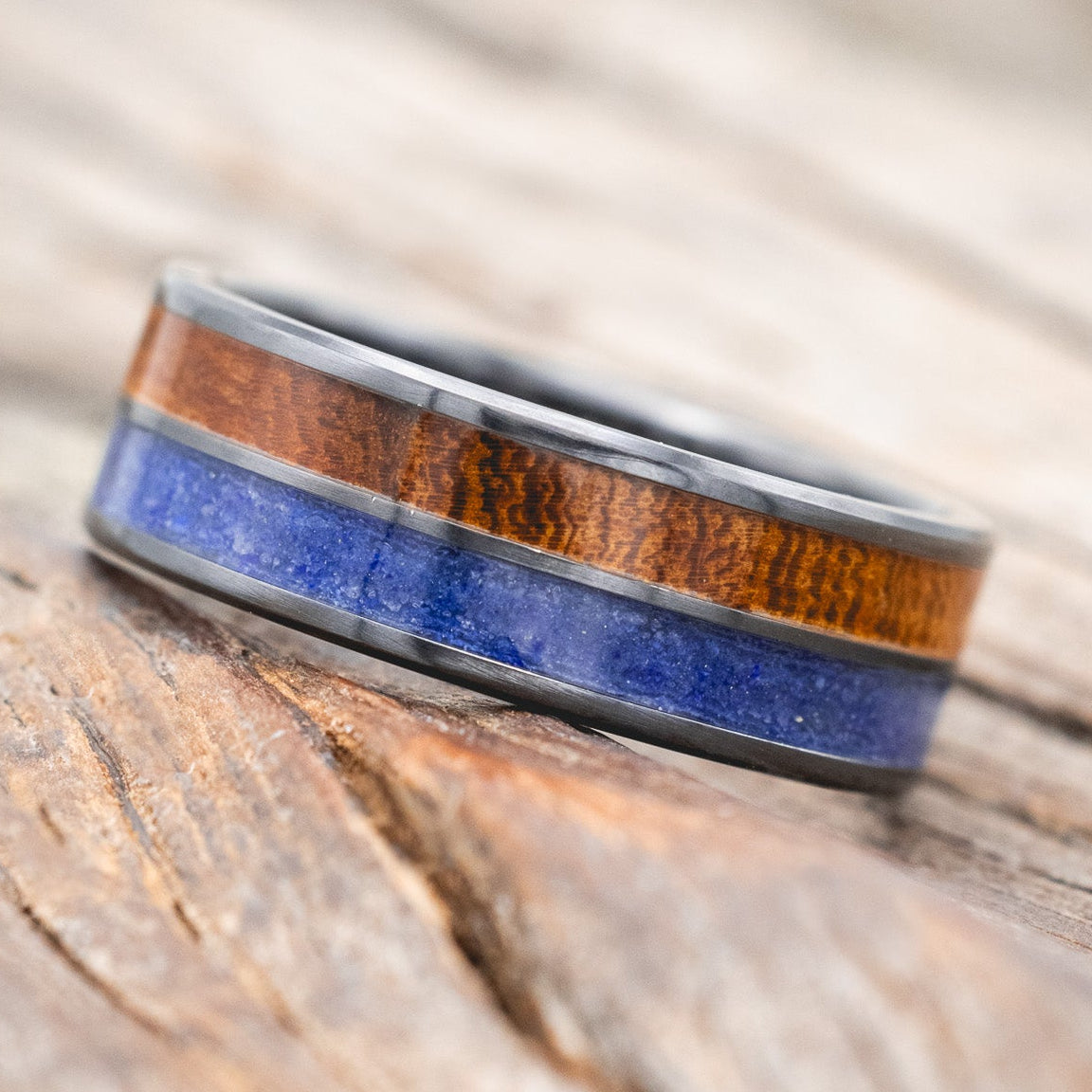 "DYAD" - IRONWOOD & LAPIS LAZULI WEDDING BAND-Staghead Designs