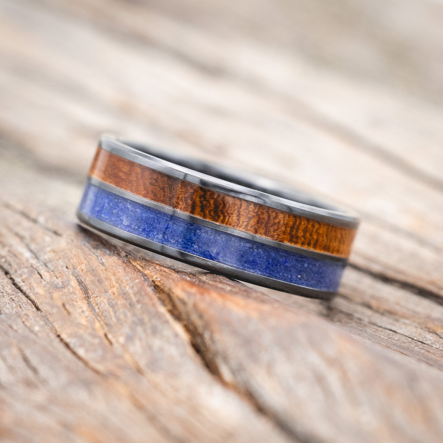 "DYAD" - IRONWOOD & LAPIS LAZULI WEDDING BAND-Staghead Designs
