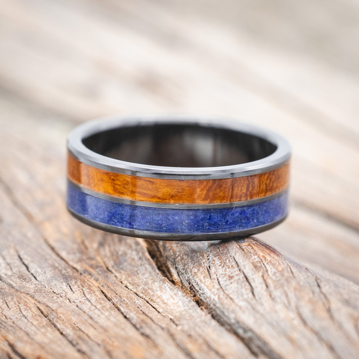 "DYAD" - IRONWOOD & LAPIS LAZULI WEDDING BAND-Staghead Designs