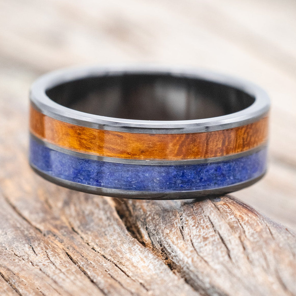 "DYAD" - IRONWOOD & LAPIS LAZULI WEDDING BAND-Staghead Designs