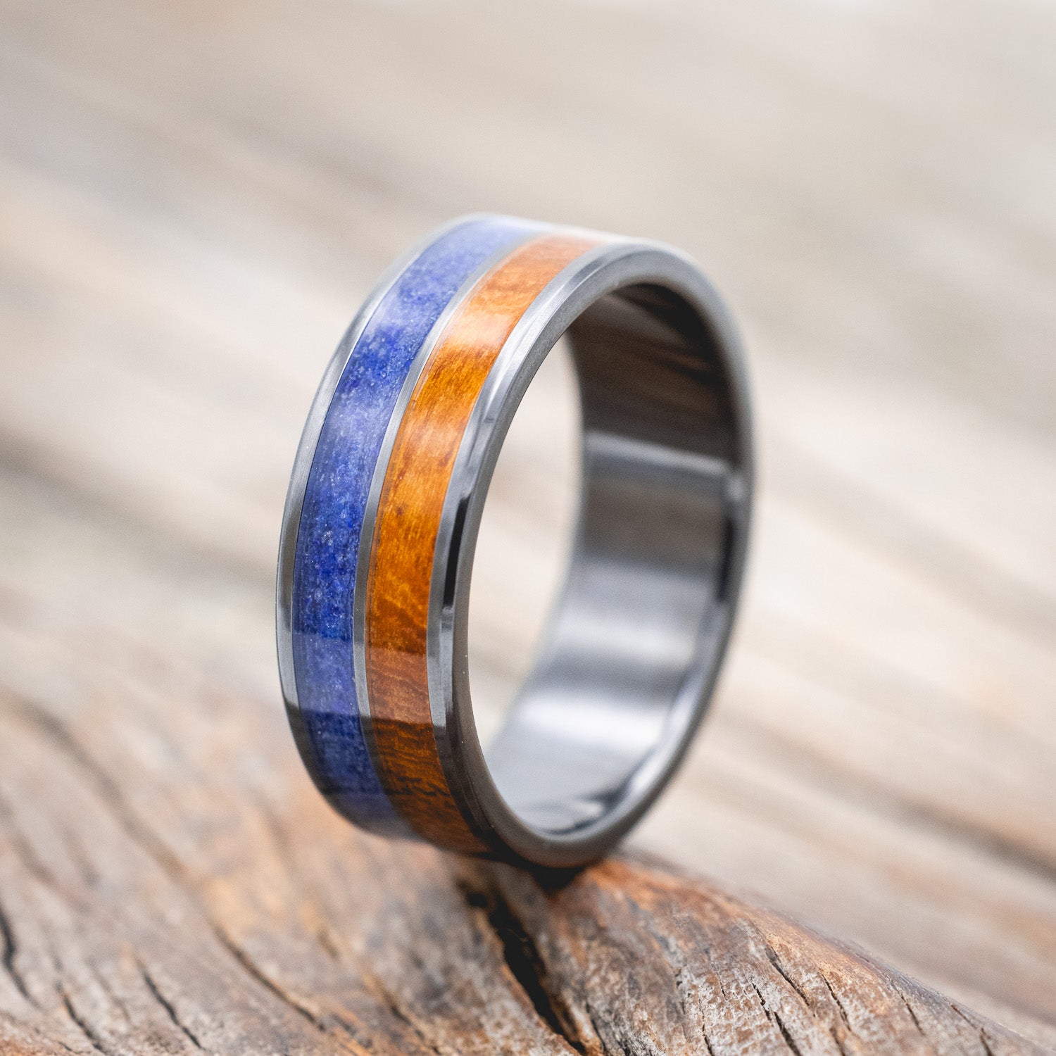 "DYAD" - IRONWOOD & LAPIS LAZULI WEDDING BAND-Staghead Designs