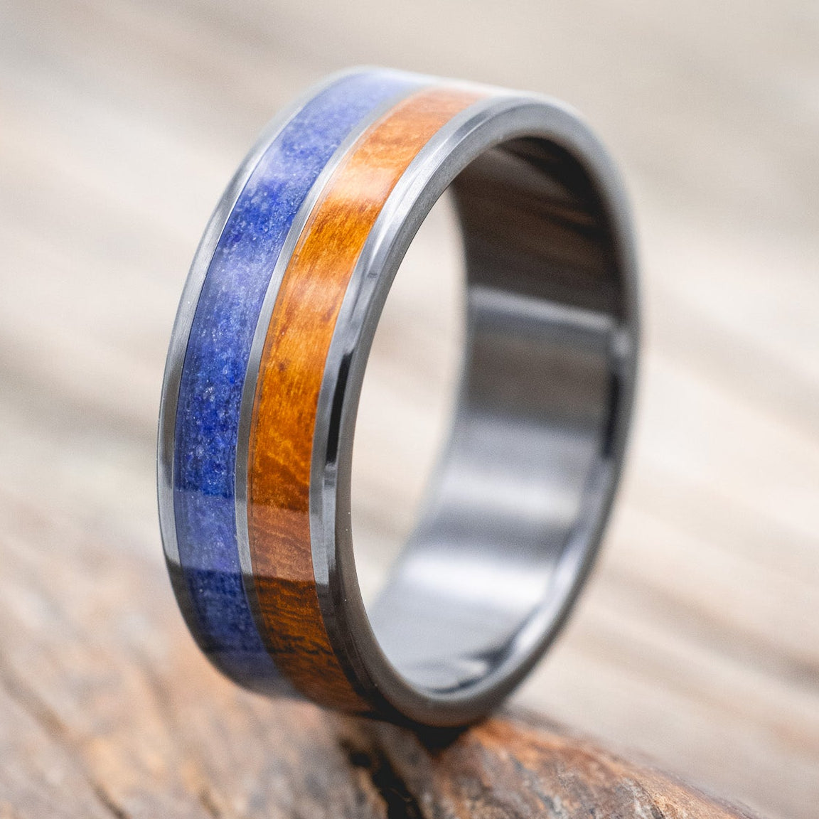 "DYAD" - IRONWOOD & LAPIS LAZULI WEDDING BAND-Staghead Designs